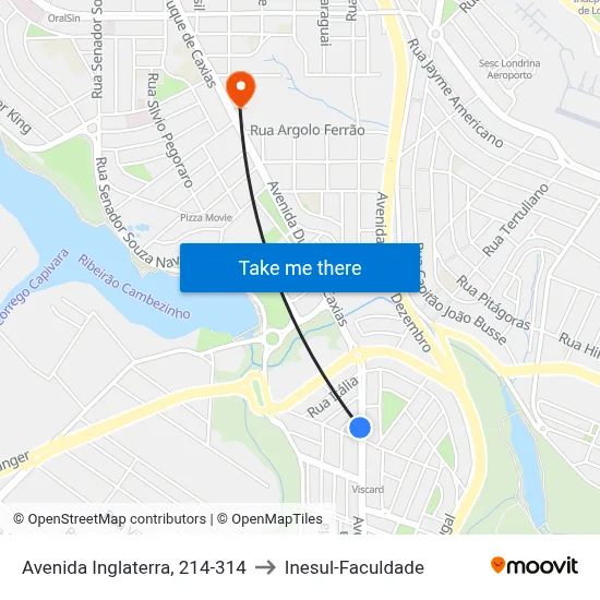 Avenida Inglaterra, 214-314 to Inesul-Faculdade map