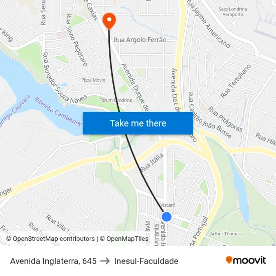 Avenida Inglaterra, 645 to Inesul-Faculdade map