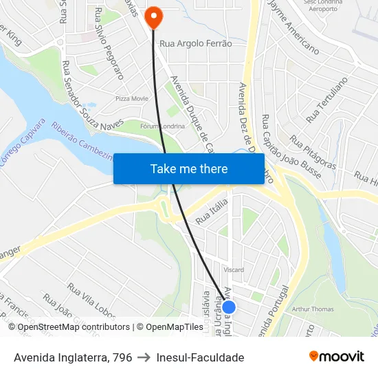 Avenida Inglaterra, 796 to Inesul-Faculdade map