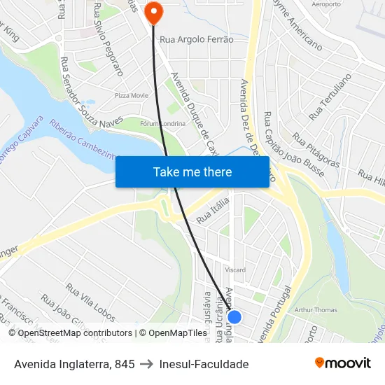 Avenida Inglaterra, 845 to Inesul-Faculdade map
