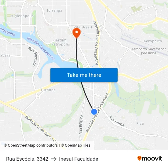 Rua Escócia, 3342 to Inesul-Faculdade map