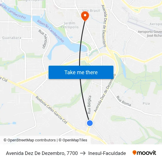 Avenida Dez De Dezembro, 7700 to Inesul-Faculdade map