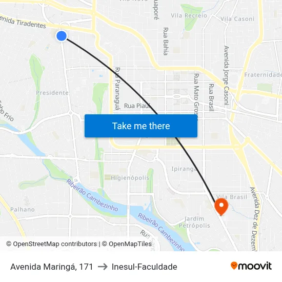 Avenida Maringá, 171 to Inesul-Faculdade map