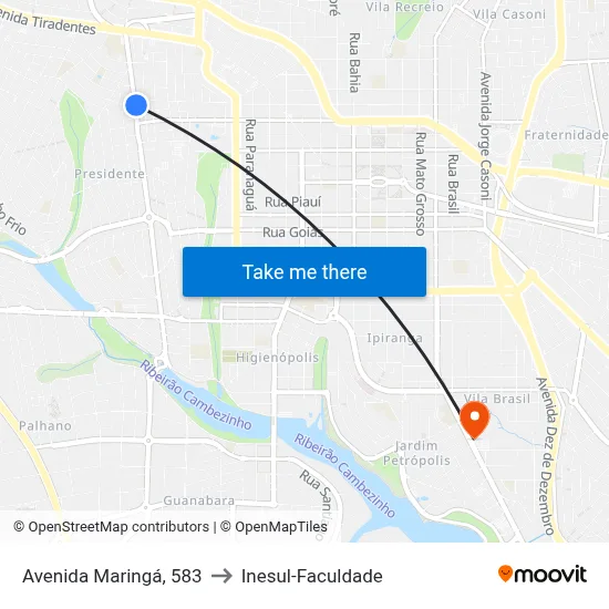 Avenida Maringá, 583 to Inesul-Faculdade map
