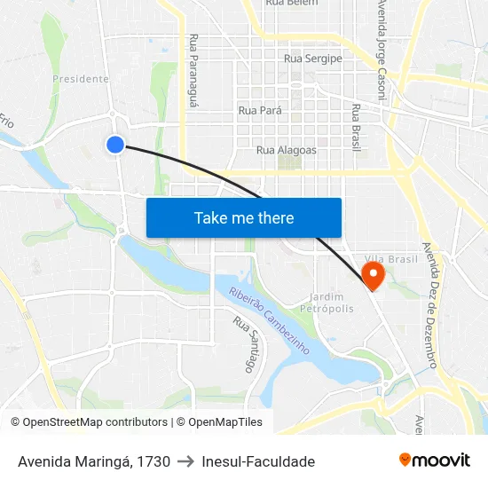 Avenida Maringá, 1730 to Inesul-Faculdade map