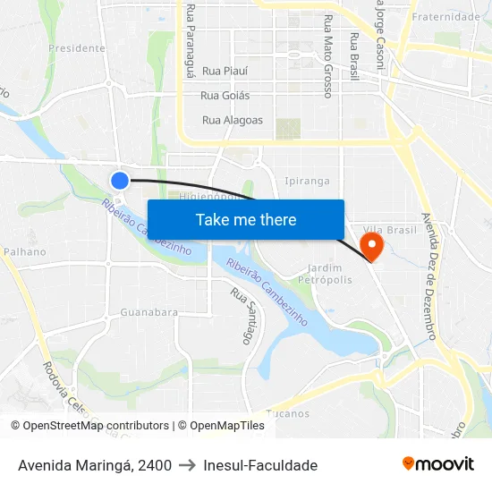 Avenida Maringá, 2400 to Inesul-Faculdade map