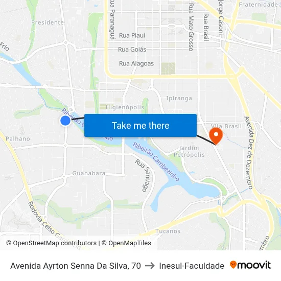 Avenida Ayrton Senna Da Silva, 70 to Inesul-Faculdade map