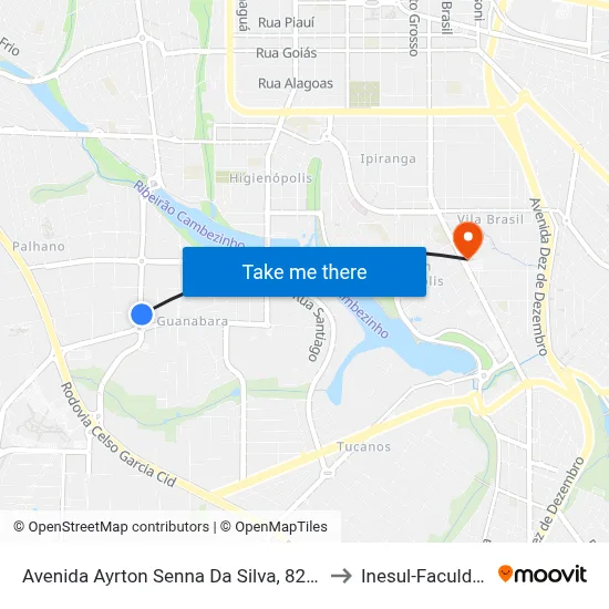 Avenida Ayrton Senna Da Silva, 821-829 to Inesul-Faculdade map