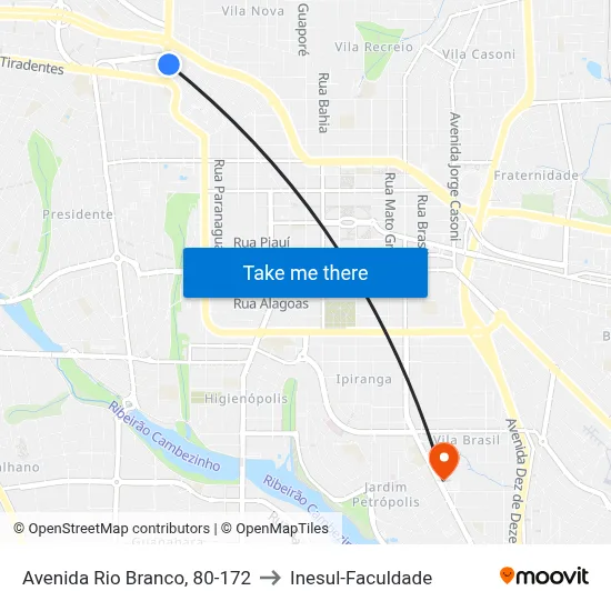 Avenida Rio Branco, 80-172 to Inesul-Faculdade map