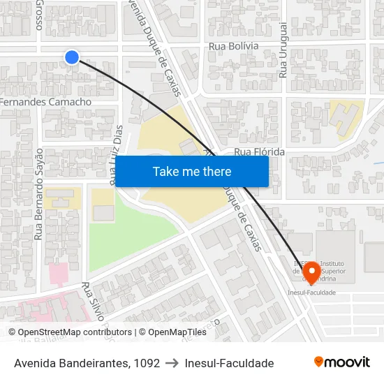 Avenida Bandeirantes, 1092 to Inesul-Faculdade map