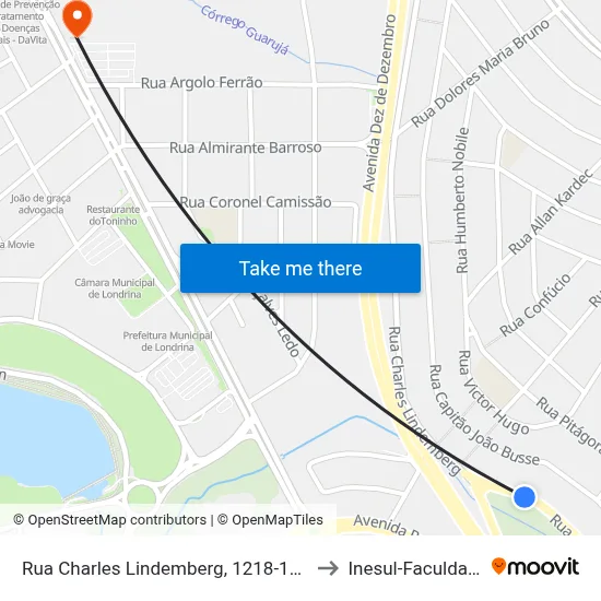 Rua Charles Lindemberg, 1218-1432 to Inesul-Faculdade map