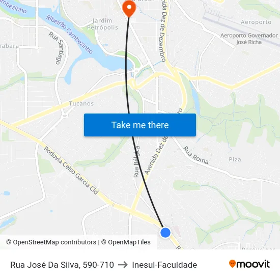 Rua José Da Silva, 590-710 to Inesul-Faculdade map