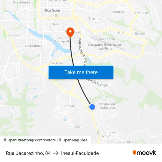 Rua Jacarezinho, 84 to Inesul-Faculdade map
