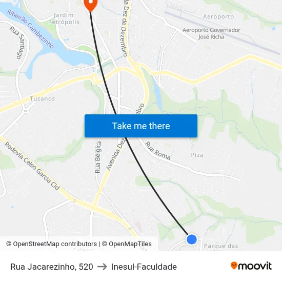 Rua Jacarezinho, 520 to Inesul-Faculdade map