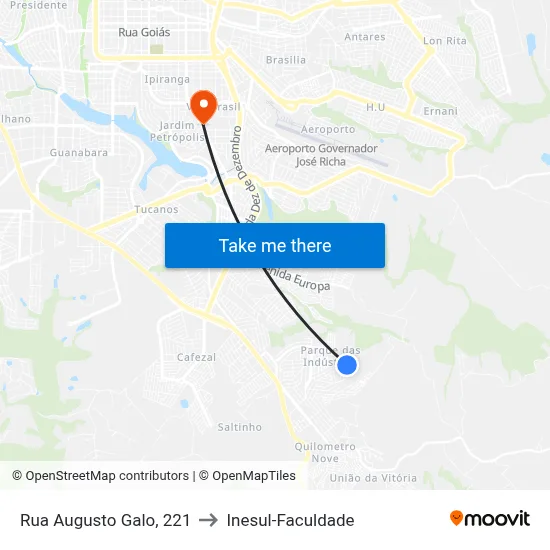 Rua Augusto Galo, 221 to Inesul-Faculdade map