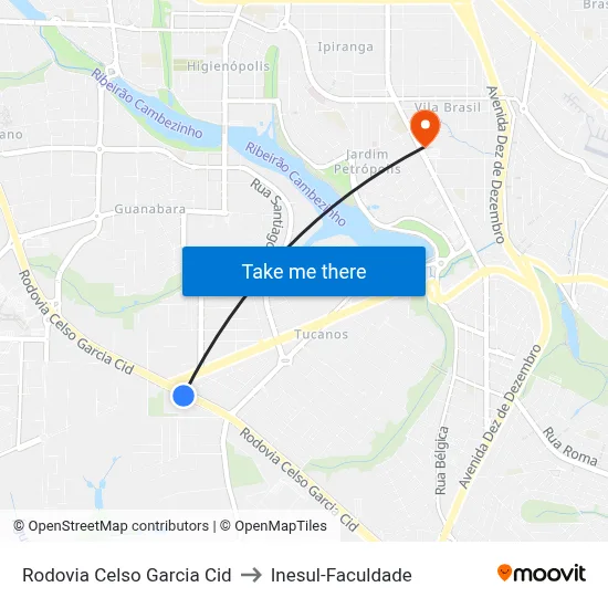 Rodovia Celso Garcia Cid to Inesul-Faculdade map