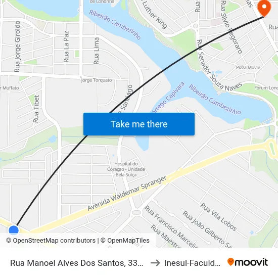 Rua Manoel Alves Dos Santos, 335-465 to Inesul-Faculdade map