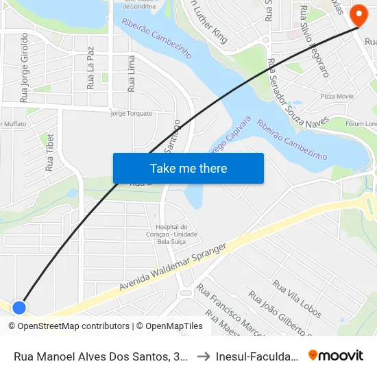 Rua Manoel Alves Dos Santos, 333 to Inesul-Faculdade map