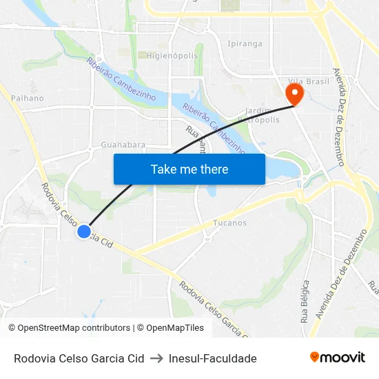 Rodovia Celso Garcia Cid to Inesul-Faculdade map