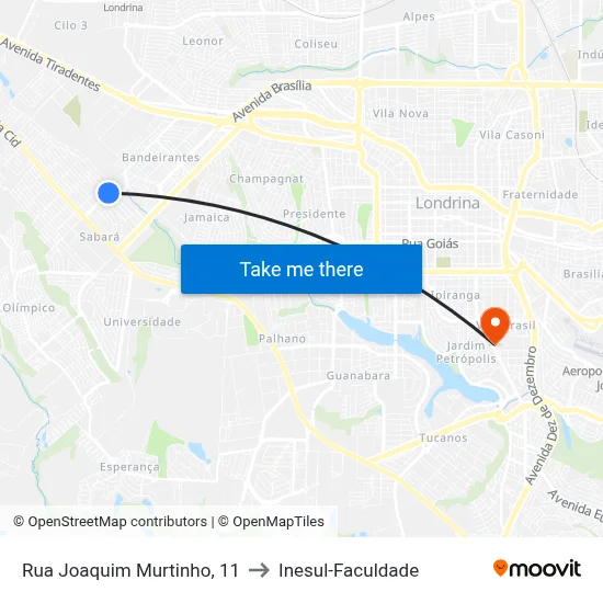Rua Joaquim Murtinho, 11 to Inesul-Faculdade map