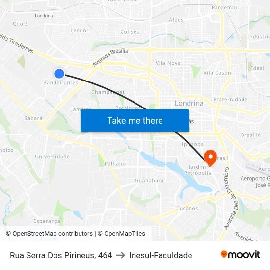 Rua Serra Dos Pirineus, 464 to Inesul-Faculdade map