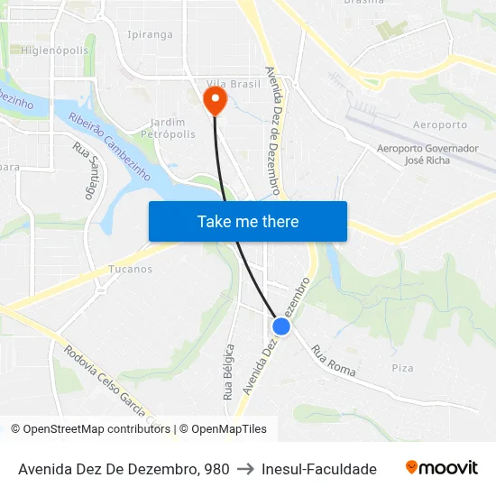 Avenida Dez De Dezembro, 980 to Inesul-Faculdade map