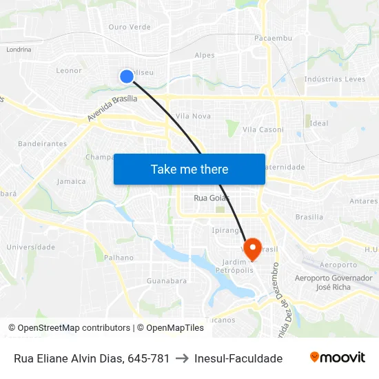 Rua Eliane Alvin Dias, 645-781 to Inesul-Faculdade map
