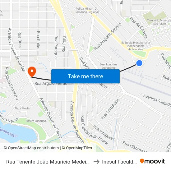 Rua Tenente João Maurício Medeiros, 71 to Inesul-Faculdade map