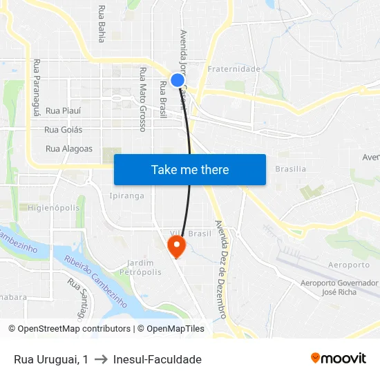 Rua Uruguai, 1 to Inesul-Faculdade map