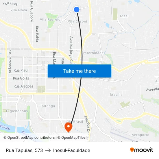 Rua Tapuias, 573 to Inesul-Faculdade map