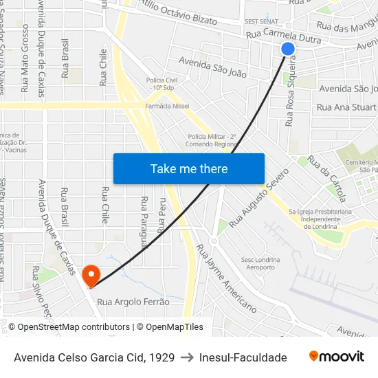 Avenida Celso Garcia Cid, 1929 to Inesul-Faculdade map