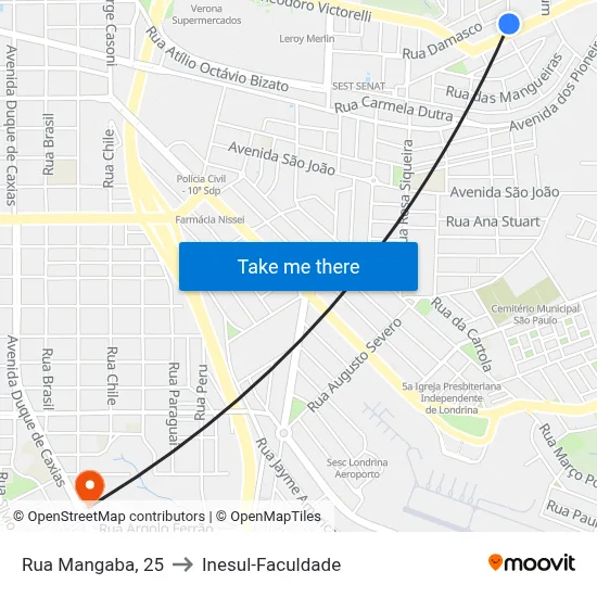 Rua Mangaba, 25 to Inesul-Faculdade map