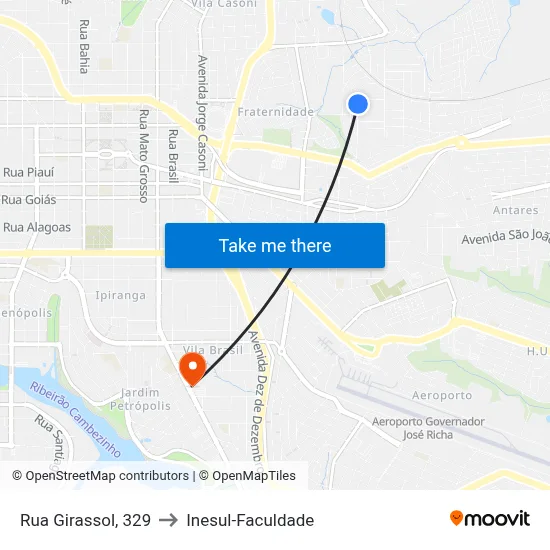 Rua Girassol, 329 to Inesul-Faculdade map