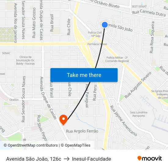 Avenida São João, 126c to Inesul-Faculdade map