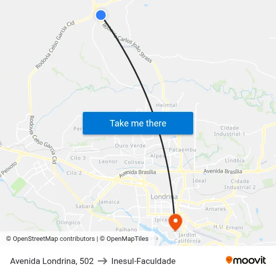 Avenida Londrina, 502 to Inesul-Faculdade map