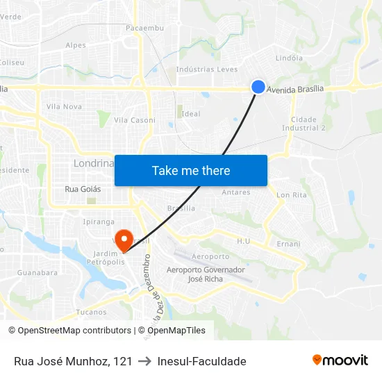 Rua José Munhoz, 121 to Inesul-Faculdade map