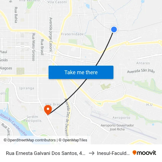 Rua Ernesta Galvani Dos Santos, 412-484 to Inesul-Faculdade map