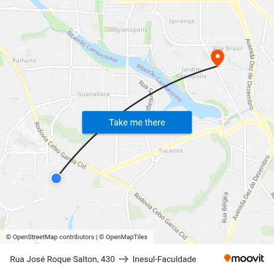 Rua José Roque Salton, 430 to Inesul-Faculdade map