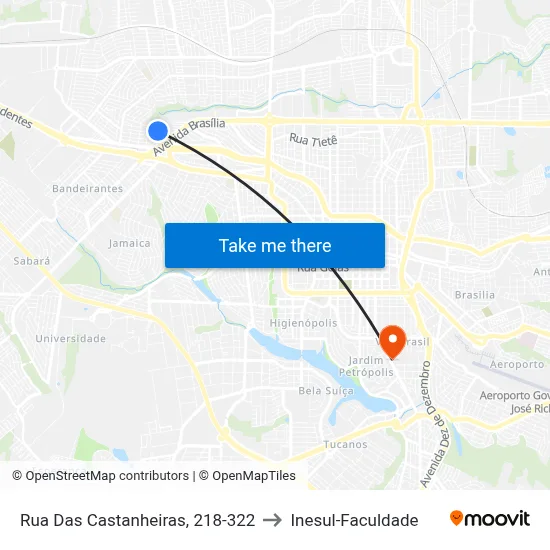 Rua Das Castanheiras, 218-322 to Inesul-Faculdade map