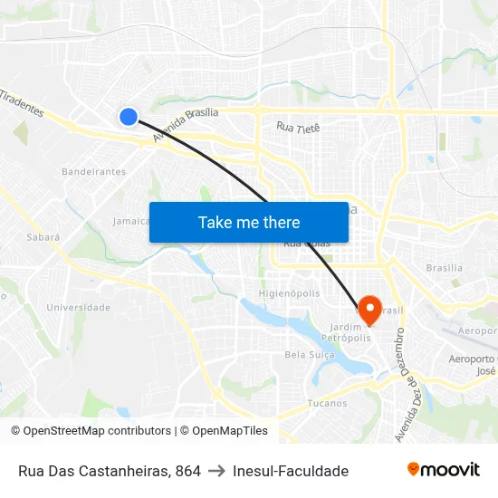 Rua Das Castanheiras, 864 to Inesul-Faculdade map
