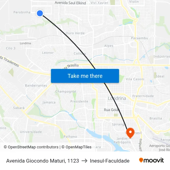 Avenida Giocondo Maturi, 1123 to Inesul-Faculdade map