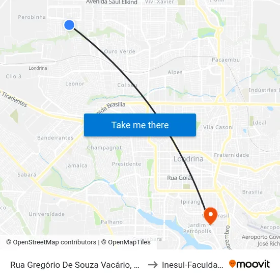 Rua Gregório De Souza Vacário, 930 to Inesul-Faculdade map