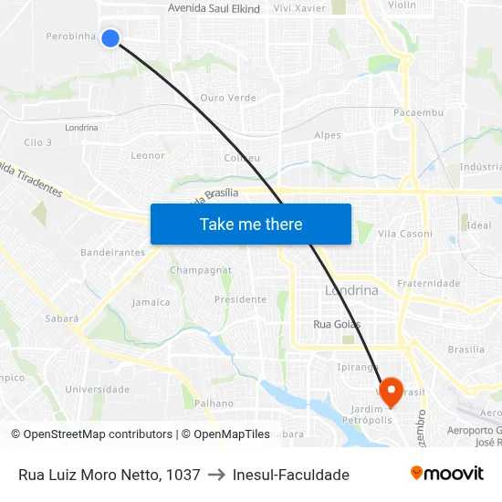 Rua Luiz Moro Netto, 1037 to Inesul-Faculdade map