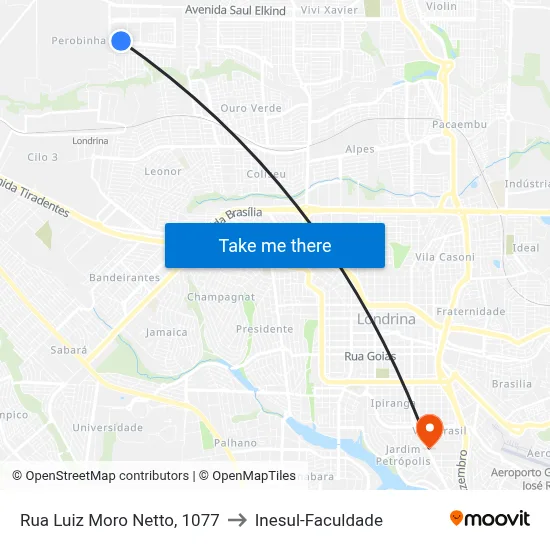 Rua Luiz Moro Netto, 1077 to Inesul-Faculdade map