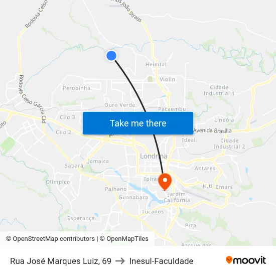 Rua José Marques Luiz, 69 to Inesul-Faculdade map