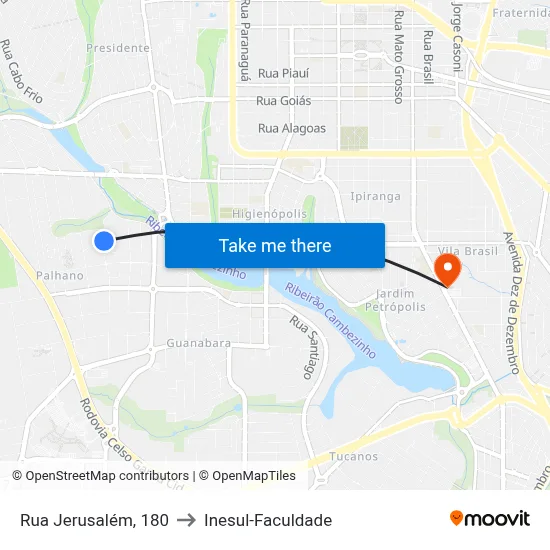 Rua Jerusalém, 180 to Inesul-Faculdade map