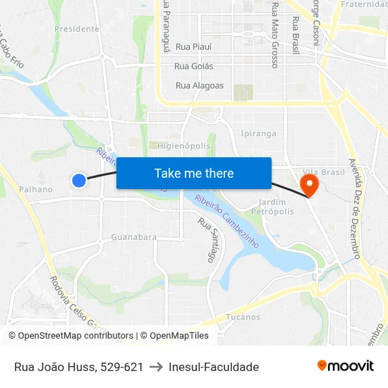 Rua João Huss, 529-621 to Inesul-Faculdade map