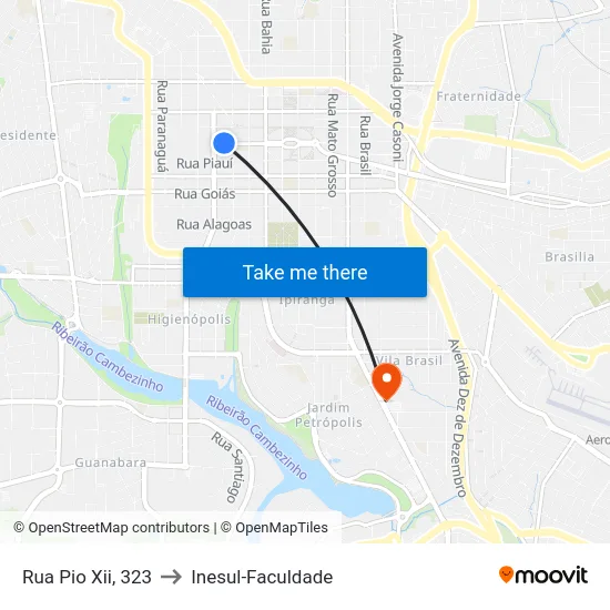 Rua Pio Xii, 323 to Inesul-Faculdade map