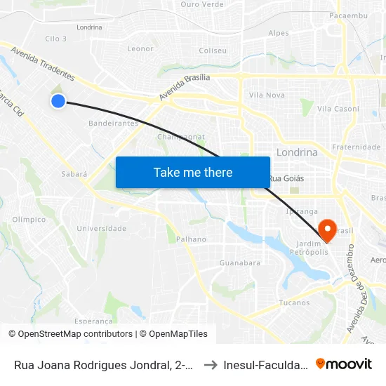 Rua Joana Rodrigues Jondral, 2-418 to Inesul-Faculdade map