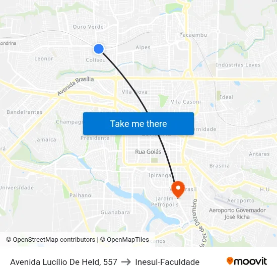 Avenida Lucílio De Held, 557 to Inesul-Faculdade map